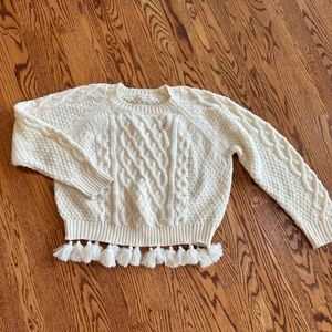 Cream Tassel Cable Knit Sweater